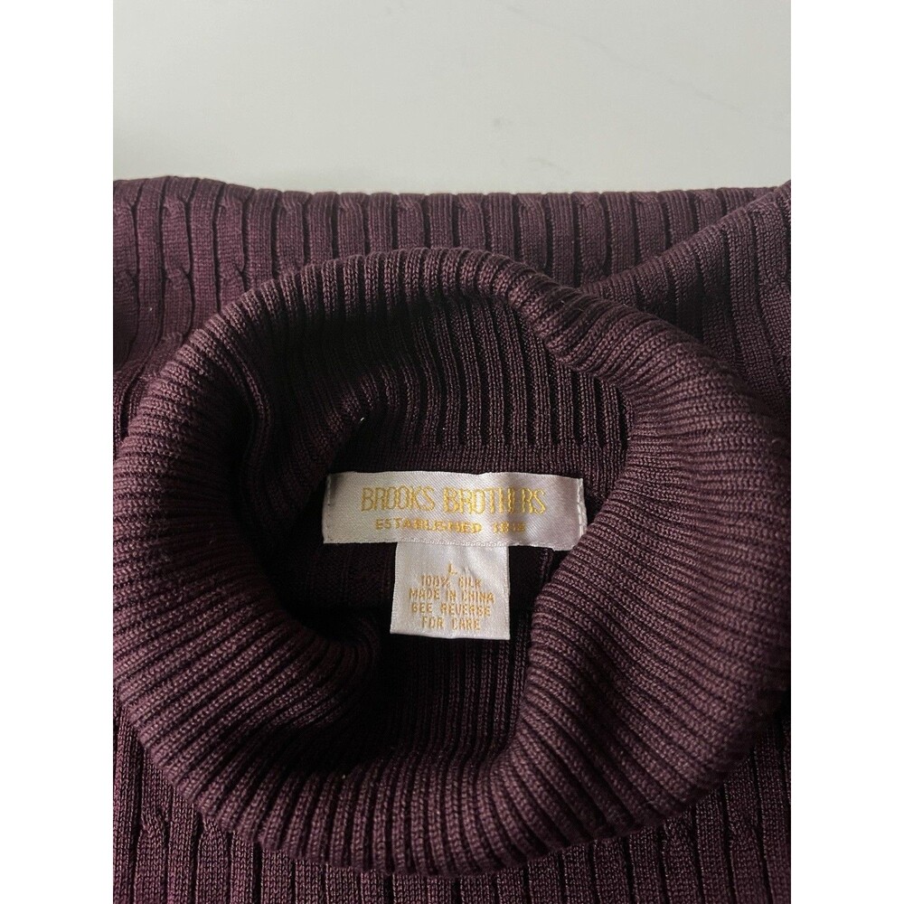 Vtg Brooks Brothers Sweater Women’s Large Turtleneck 100% Silk Burgundy Ribbed - Picture 4 of 6